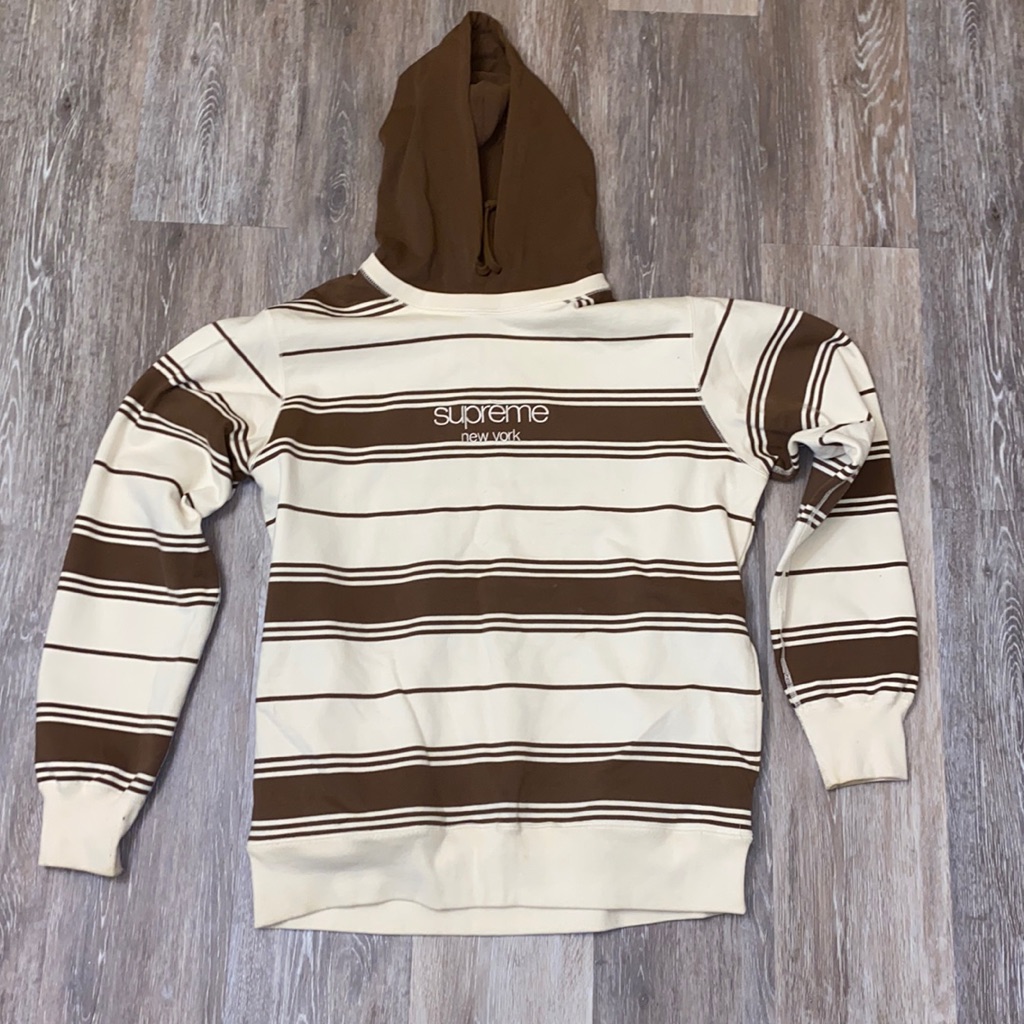 Supreme Classic Logo From F/W 2016 Striped Hoodie Brown/Cream Size Large